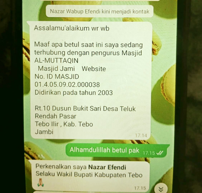 Isi pesan WhatsApp yang beredar mengatnamakan Wakil Bupati